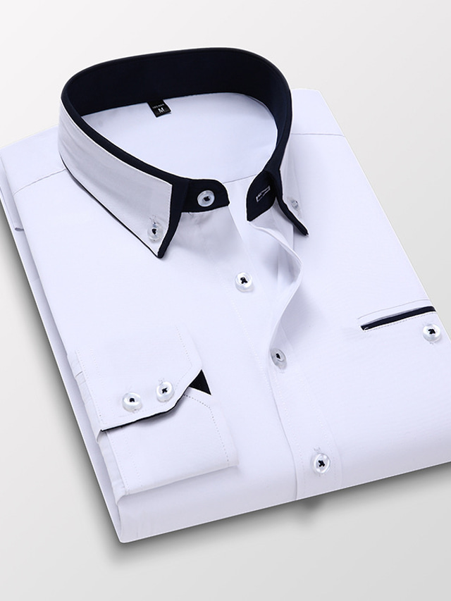 Pánské Košile k obleku Košile s knoflíkem Košile s límečkem Neželezná košile Bílá Světlá růžová Námořnická modř Dlouhý rukáv Bez vzoru Límeček Celý rok Svatební Práce Oblečení
