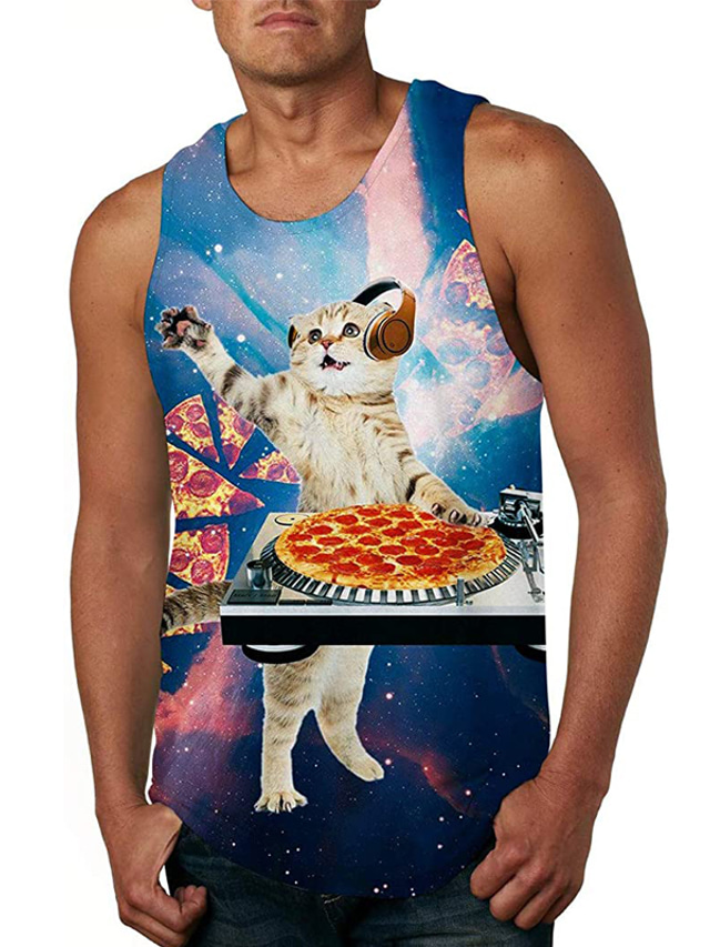  Men's Vest Top Tank Top Shirt Vest Casual Beach Summer Sleeveless Rainbow Cat Print Crew Neck Daily Holiday 3D Print Clothing Clothes Casual Beach