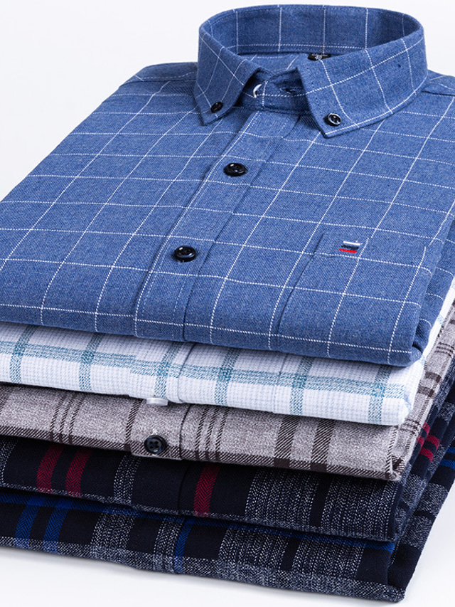  Men's Shirt Flannel Shirt Tartan Turndown A B C D E Work Casual Long Sleeve Button-Down Clothing Apparel Cotton Business Simple