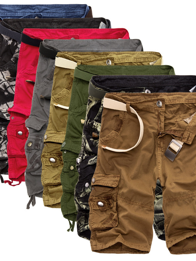  Bărbați Stilat Șic Stradă Pantaloni Scurți Cargo Legătura trasată Buzunare multiple Lungimea genunchiului Pantaloni Casual Zilnic Micro-elastic Culoare Camuflaj Culoare solidă Respirabil Exterior