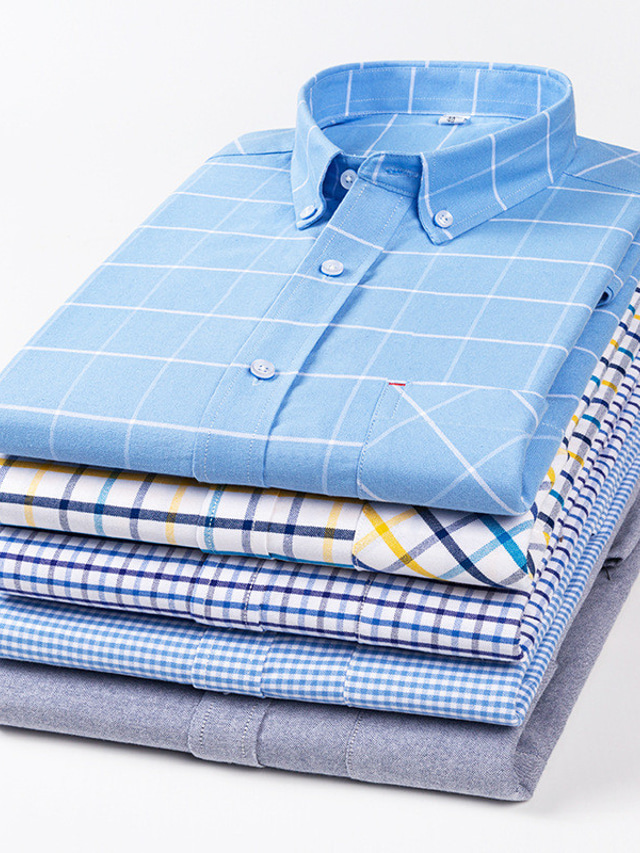  Men's Shirt Dress Shirt Graphic Prints Tartan Turndown A B C D E Work Casual Long Sleeve Clothing Apparel Cotton Business Simple