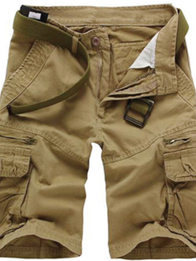  Herr Cargo-shorts Shorts Flera fickor Rakt ben Solid färg Komfort Bärbar Knelängd Utomhus Dagligen 100 % bomull Sport Stylish Svart Armégrön