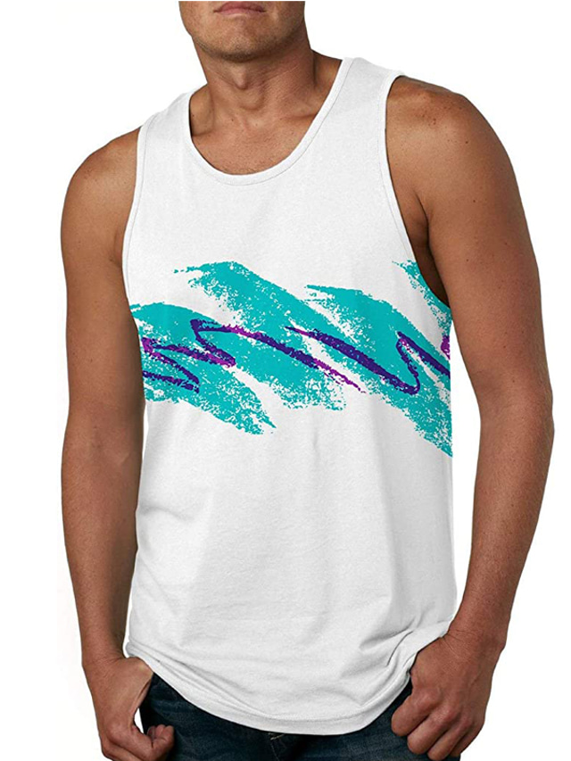  Men's Vest Top Tank Top Shirt Vest Casual Beach Summer Sleeveless White Yellow Rose Red Curve Print Crew Neck Daily Holiday 3D Print Clothing Clothes Casual Beach