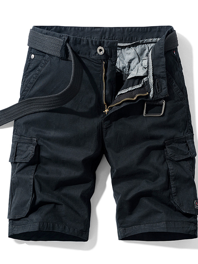  Men's Shorts Cargo Shorts Solid Colored Mid Waist ArmyGreen Black Khaki 28 29 30