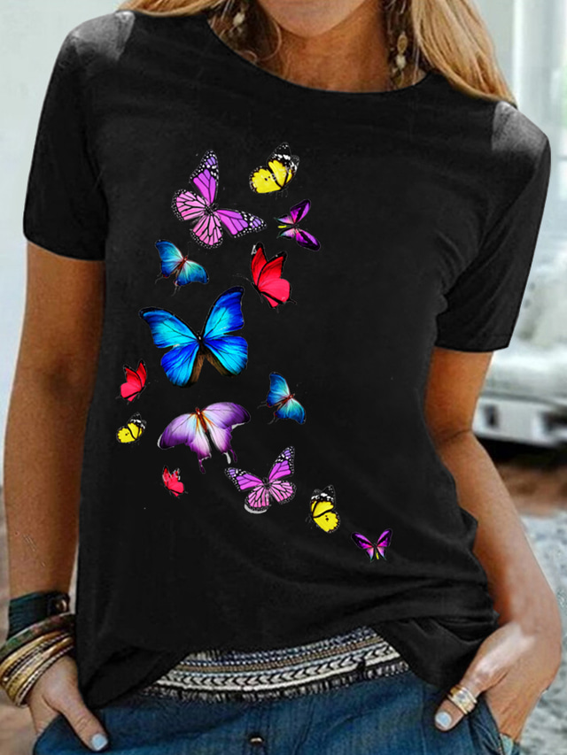  Femme T shirt Tee Design Estampage à chaud Graphic Papillon Design Manches Courtes Col Rond du quotidien Sortie Imprimer Vêtements Design basique Noir