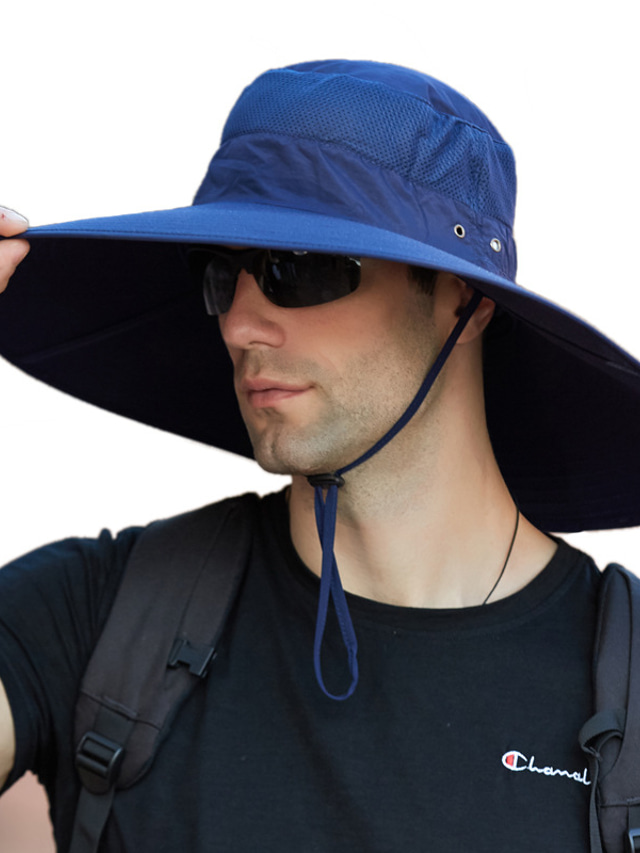  Homens Chapéu de balde Chapéu de sol chapéu de pesca chapéu Boonie Chapéu de Trilha Azul Marinha Caqui Algodão Roupa de rua à moda Casual Ao ar livre Diário Para Noite Tecido Proteção Solar UV Filtro