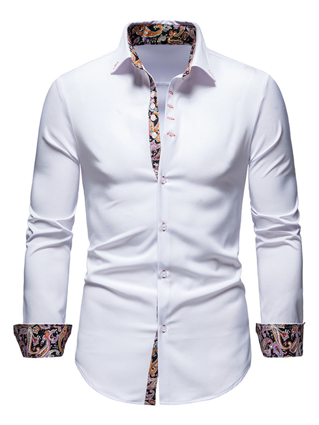  Men's Shirt Dress Shirt Floral Solid Colored Collar Turndown Office / Career Casual Long Sleeve Tops Designer Personalized Casual Daily Office / Business White Black Wine