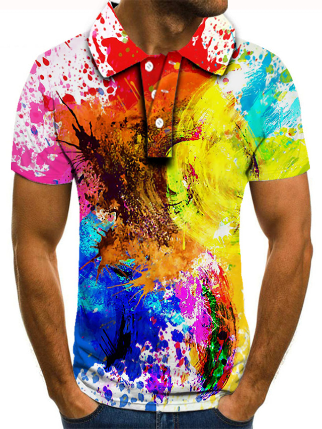  Voor heren POLO Shirt Golfshirt Tennisshirt T-shirt 3D-afdrukken Verloop Grafische prints Kraag Straat Casual Button-omlaag Korte mouw Tops Casual Modieus Stoer Regenboog