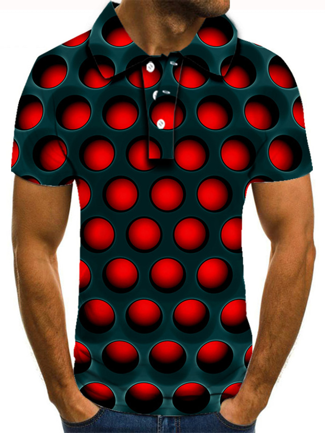  Herr POLO Shirt Golftröja Tennisskjorta T-shirt 3D-tryck Cirkel Geometrisk Krage Gata Ledigt Button-Down Kortärmad Blast Ledigt Mode Häftig Rubinrött