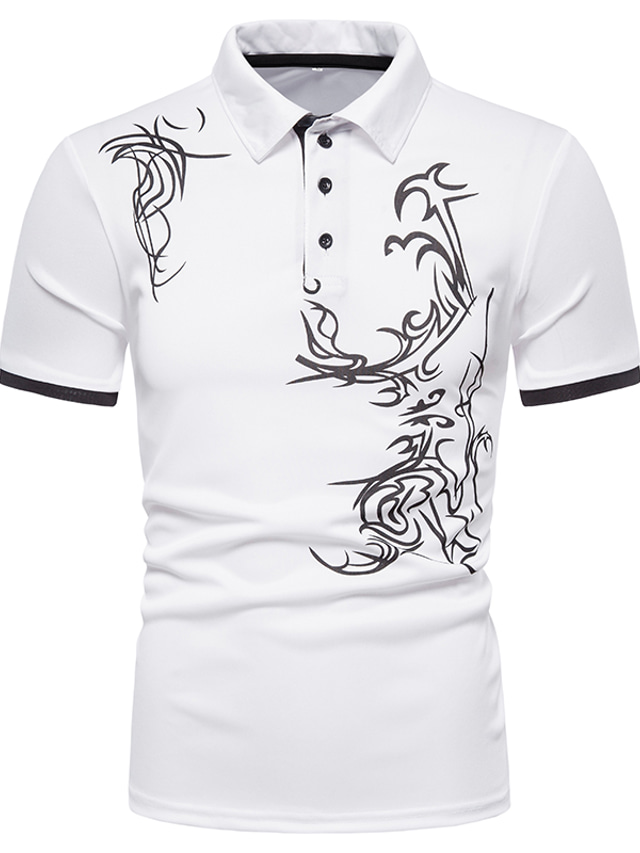  golftröja herr tennisskjorta andra tryck grafisk krage button down krage dagligt arbete tryck kortärmade toppar enkel basic vit svart grå/handtvätt/tvätt separat/sommar/vintage skjortor