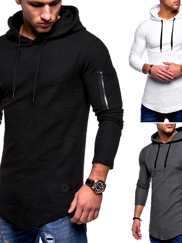  Men's Hoodie Sweatshirt Pocket Basic Sportswear Solid Color Army Green Khaki Gray White Black Hooded Daily Fitness Long Sleeve Clothing Clothes Regular Fit Cotton