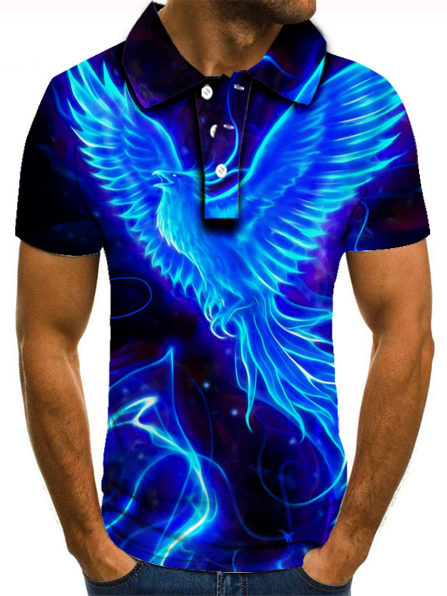  Herre POLO T-skjorte T skjorte Golf skjorte Tennis skjorte 3D-utskrift Fugl Dyr Krage Gate Avslappet Knapp ned Kortermet Topper Fritid Mote Kul Grønn Blå Mørkegrå