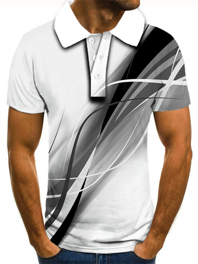  Herre POLO Trøje Golftrøje Tennistrøje T-shirt 3D-udskrivning Grafiske tryk Lineær Krave Gade Afslappet Knap ned Kortærmet Toppe Afslappet Mode Sej Hvid Orange