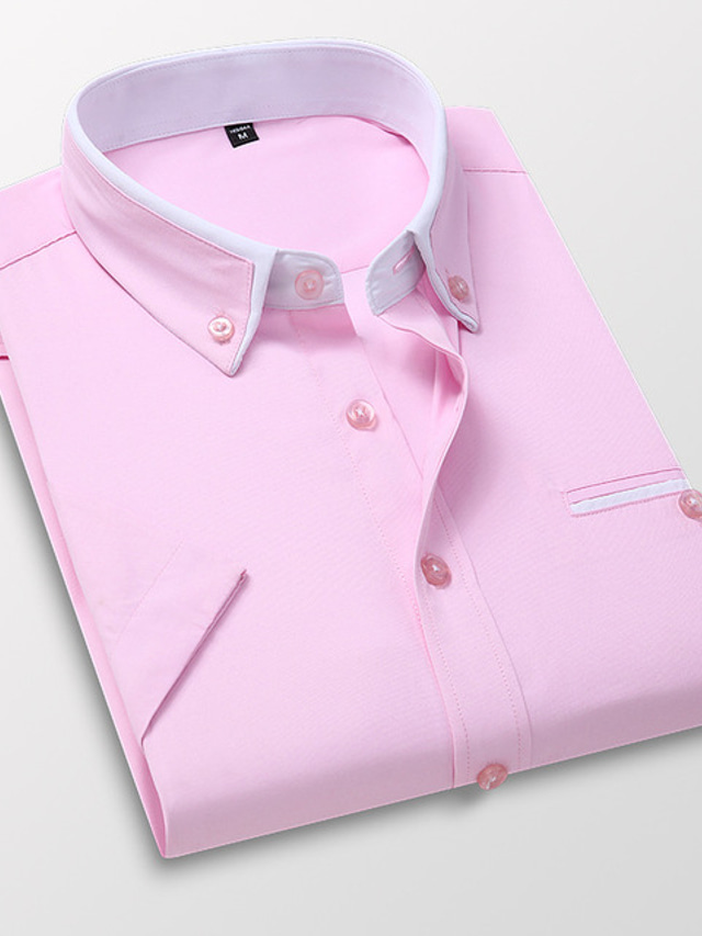  Voor heren Overhemd Button-down overhemd Shirt met kraag Strijkvrij overhemd Licht Roze Wit Rood Korte mouw Effen Kraag Alle seizoenen Bruiloft Werk Kleding