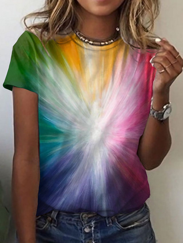  Dame T-shirt Designer 3D-udskrivning Farveblok Design Kortærmet Rund hals Daglig Trykt mønster Tøj Tøj Designer Basale Grøn Blå Gul