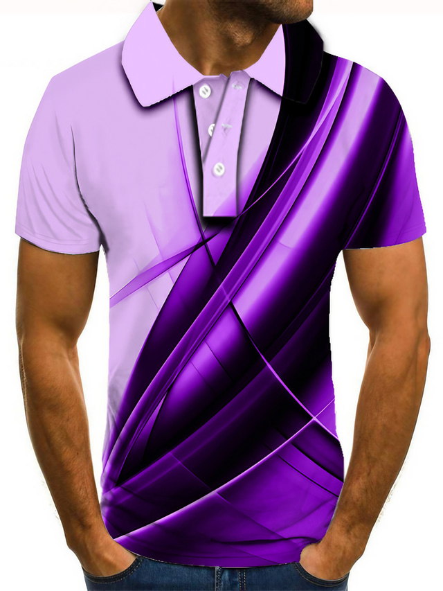  Herre POLO Trøje Golftrøje Tennistrøje T-shirt 3D-udskrivning Grafiske tryk Lineær Krave Gade Afslappet Knap ned Kortærmet Toppe Afslappet Mode Sej Lilla Gul