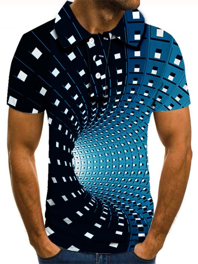  Herr POLO Shirt Golftröja Tennisskjorta T-shirt 3D-tryck 3D Grafiska tryck Krage Gata Ledigt Button-Down Kortärmad Blast Ledigt Mode Häftig Blå