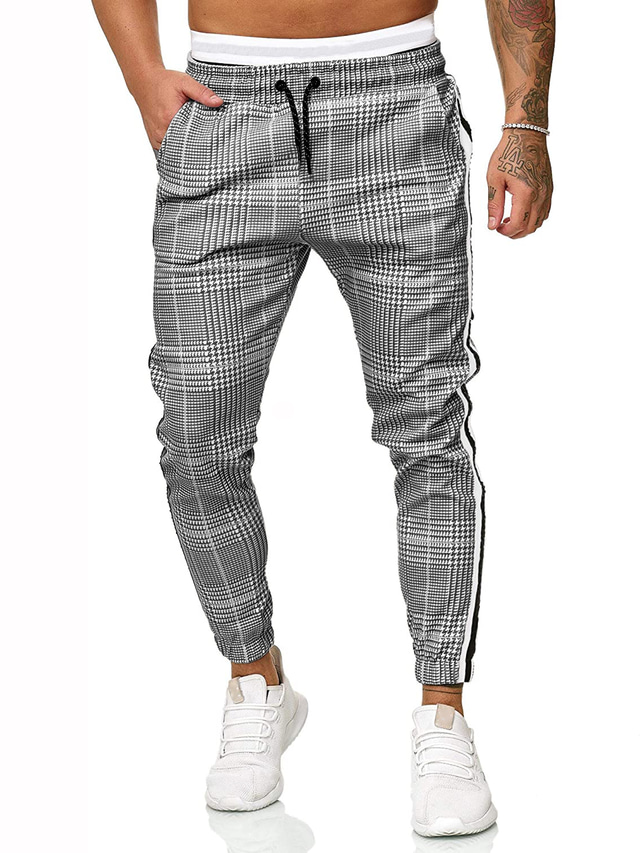  Men's Pants Patchwork Chino Casual Daily Micro-elastic Print Mid Waist 3D Print Gray S M L
