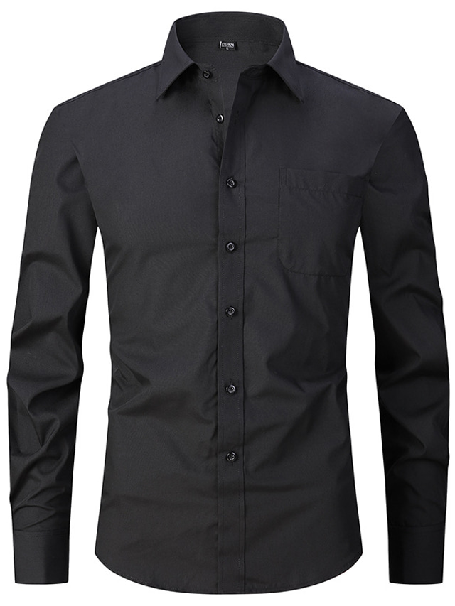  camisa de los hombres de color sólido turndown street casual con botones de manga larga tops negocio básico formal moda azul blanco negro camisas de vestir trabajo