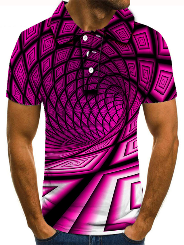  Homens Camiseta Polo Camisa de golfe Camisa de tênis Camiseta Impressão 3D 3D impressão Geometria Colarinho Rua Casual Botão para baixo Manga Curta Blusas Casual Moda Legal Rosa