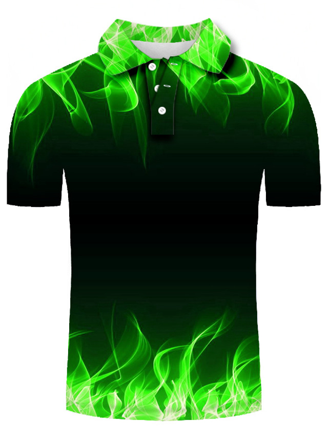 男性用 ポロシャツ ゴルフシャツ テニスシャツ Tシャツ 3Dプリント グラフィック ストリーマー カラー ストリート カジュアル ボタンダウン 半袖 トップの カジュアル ファッション クール グリーン