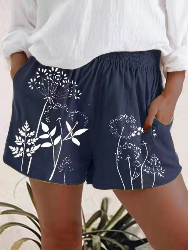  Women's Shorts Slacks Patchwork Print Casual Chino Outdoor Sports Floral High Waist ArmyGreen Grey Beige S M L