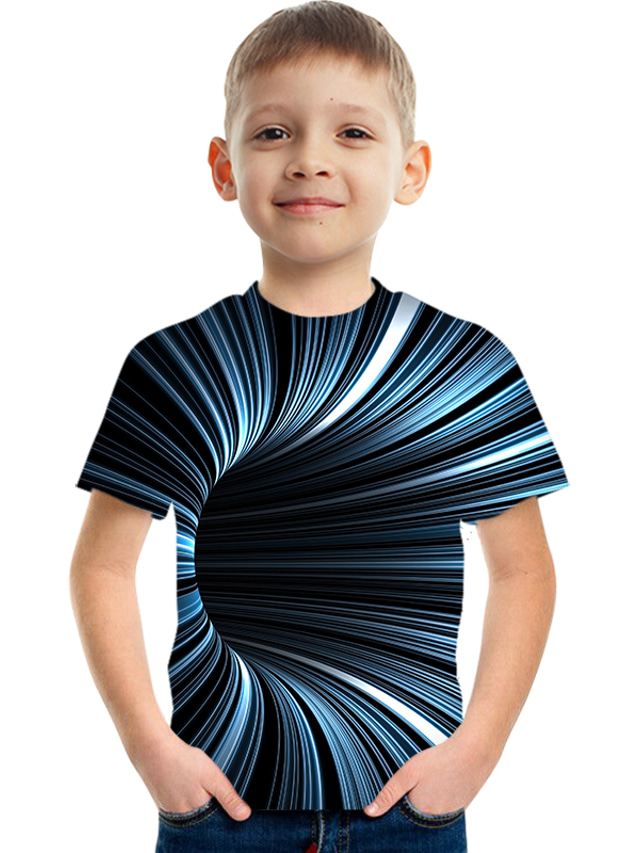  Copii Băieți Tricou Manșon scurt Imprimare 3D Grafic 3D Print Bloc Culoare Crewneck Unisex Galben Deschis Albastru Lac Bleumarin Copii Topuri Vară De Bază Șic Stradă Amuzant 3-12 ani / Sport