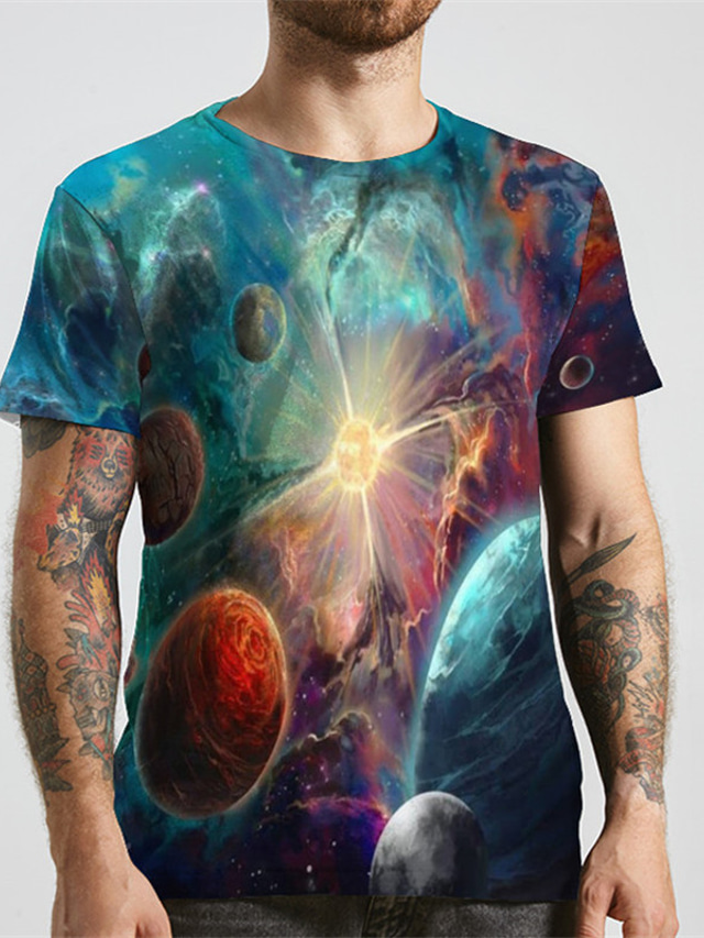  Men's T shirt Tee Tee Designer Summer Short Sleeve Green Blue Rainbow Red Galaxy Graphic Print Plus Size Round Neck Daily Print Clothing Clothes Designer