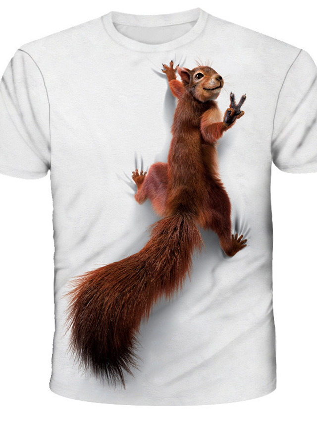  Men's T shirt Tee Tee Funny T Shirts Graphic Animal Squirrel Round Neck Sea Blue White Yellow Red Blue 3D Print Daily Holiday Short Sleeve Print Clothing Apparel Streetwear Exaggerated Designer Basic