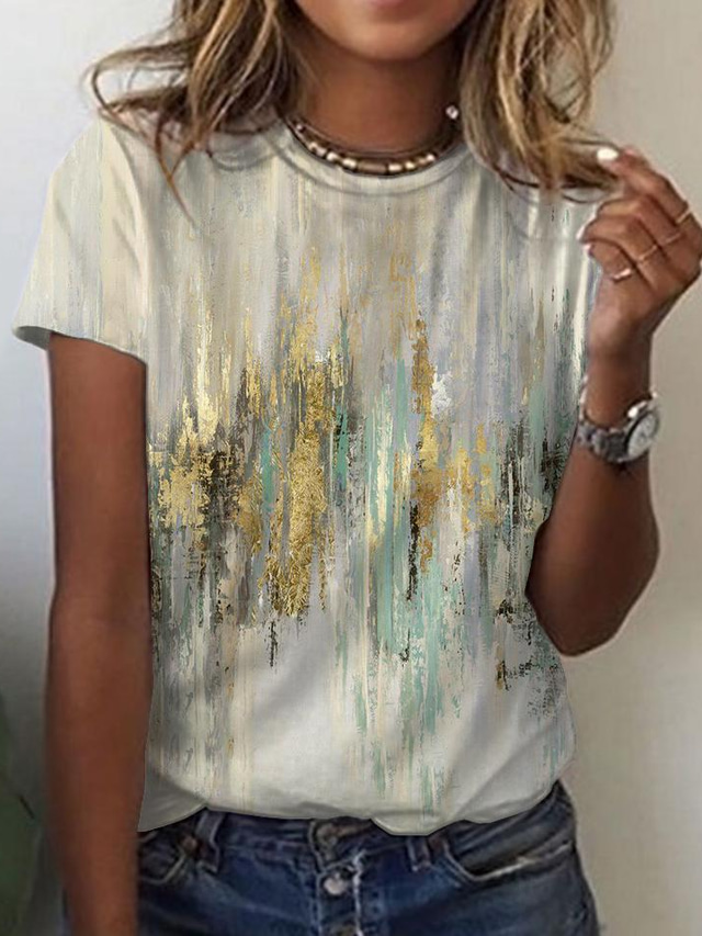  Γυναικεία Μπλουζάκι Υψηλής Ποιότητας 3D εκτύπωση Γραφική Γκράφιτι Σχέδιο Κοντομάνικο Στρογγυλή Λαιμόκοψη Καθημερινά Στάμπα Ρούχα Ρούχα Υψηλής Ποιότητας Βασικό Βίντατζ Γκρίζο