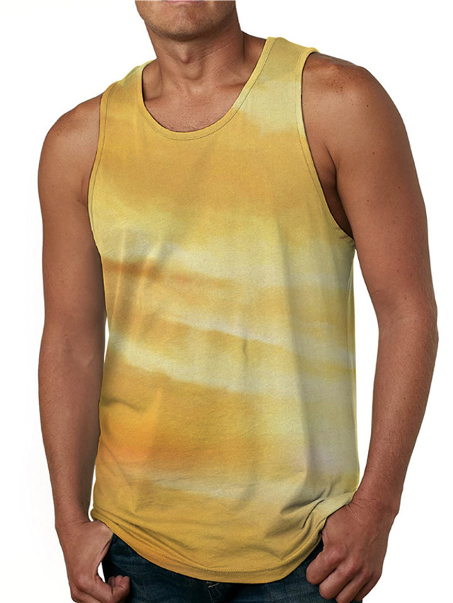  Men's Tank Top T shirt Tee Designer Casual Big and Tall Summer Sleeveless Green Yellow Orange Graphic Gradient Print Round Neck Daily Holiday Print Clothing Clothes Designer Casual Big and Tall