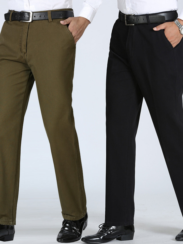  男性用 スーツ ズボン ポケット まっすぐな足 平織り オフィス ワーク ビジネス シック・モダン フォーマル ブラック アーミーグリーン マイクロエラスティック