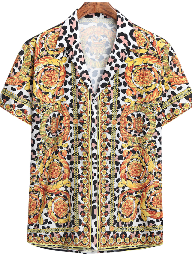  Men's Shirt Geometric Leopard Classic Collar Holiday Beach Print Tops Tropical Beach Green Blue Pink / Summer / Summer