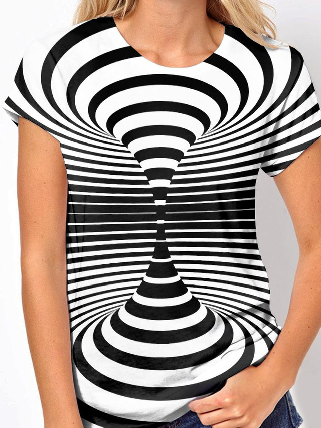  Dam T-shirt Designer 3D-tryck 3D Print Geometrisk Design Kortärmad Rund hals Dagligen Mönster Kläder Kläder Designer Grundläggande Vit