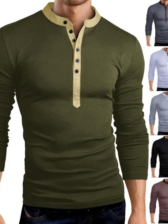  pánské tričko triko 50. léta dlouhý rukáv grafika vzorované jednobarevné henley ležérní víkendové oblečení základní 50. léta ležérní bílá černá armádní zelená