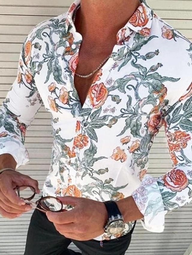  Men's Shirt Floral Turndown Black White Yellow Red Navy Blue Casual Daily Long Sleeve Button-Down Clothing Apparel Fashion Casual Breathable Comfortable