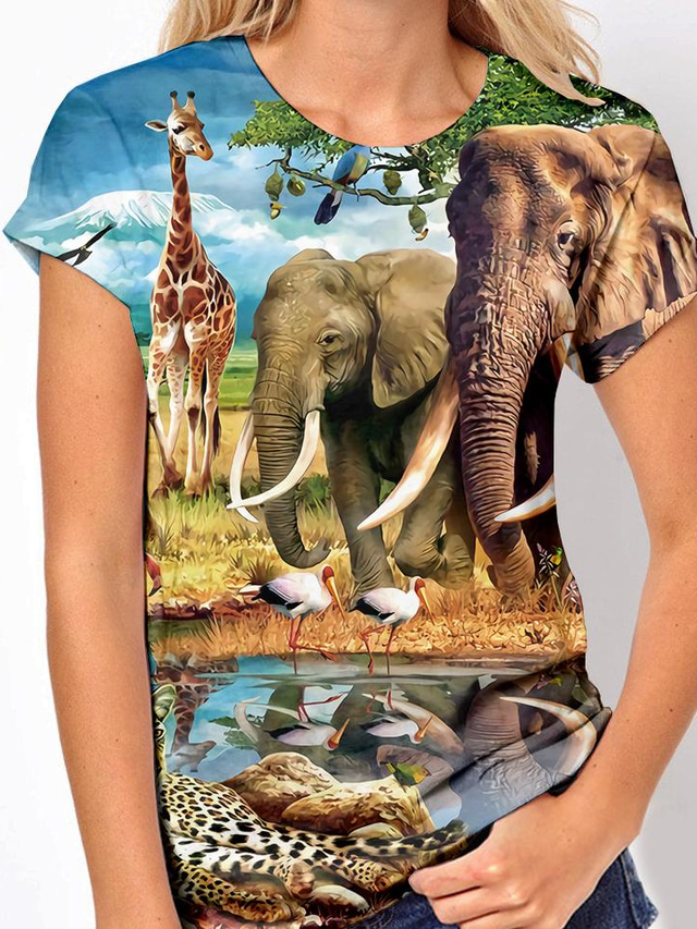  Per donna maglietta Originale Stampa 3D Pop art Paesaggi Giraffa Design Animali Manica corta Rotonda Giornaliero Stampa Abbigliamento Abbigliamento Originale Essenziale Verde