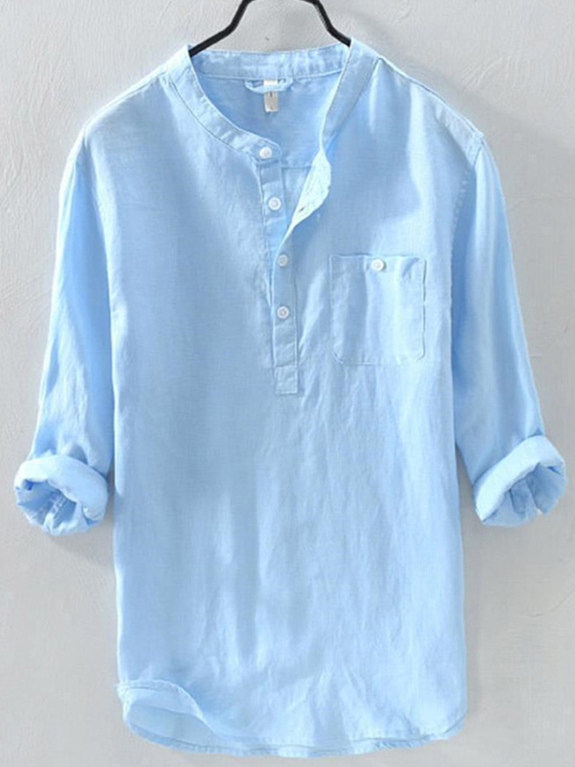 Men's Shirt Solid Colored Standing Collar