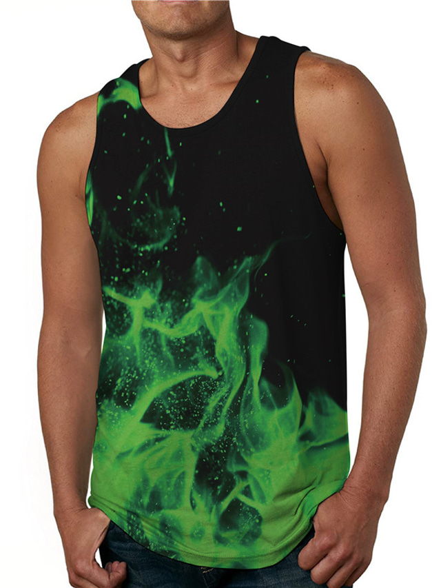  Men's Vest Top Tank Top Designer Casual Big and Tall Summer Sleeveless Green Graphic Fluorescent Print Round Neck Daily Holiday Print Clothing Clothes Designer Casual Big and Tall