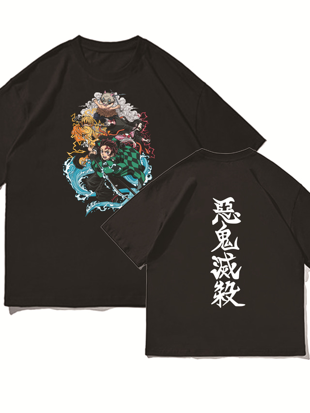  Inspirado por Matador de demônios Kamado Tanjirou Traje Cosplay Japonesa/Curta Terileno Estampas Abstratas Estampado Camiseta Para Homens / Mulheres