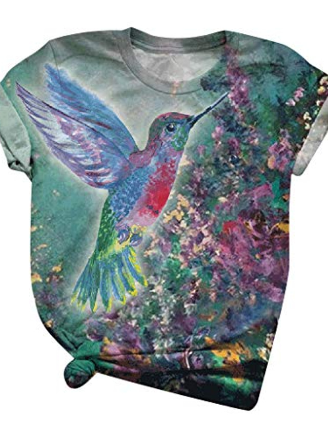  Camisas para mujer con refranes, camisetas con gráfico de colibrí para mujer, camisas de manga corta con cuello redondo y teñido anudado, camisetas azules