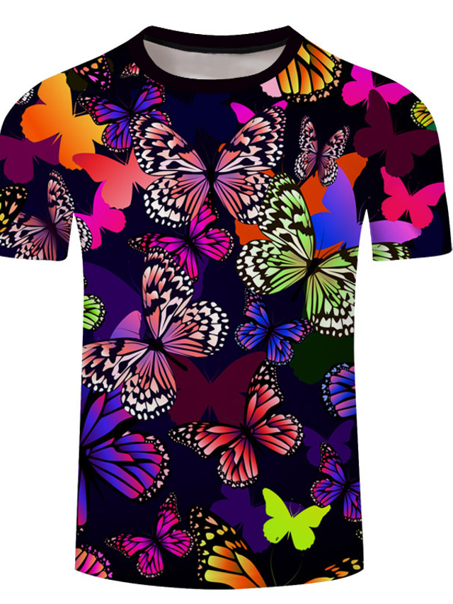  Men's Tee T shirt Tee Designer Summer Short Sleeve Graphic Butterfly Print Plus Size Crew Neck Casual Daily 3D Print Clothing Clothes Regular Fit Designer Basic Casual Light Purple Green Purple