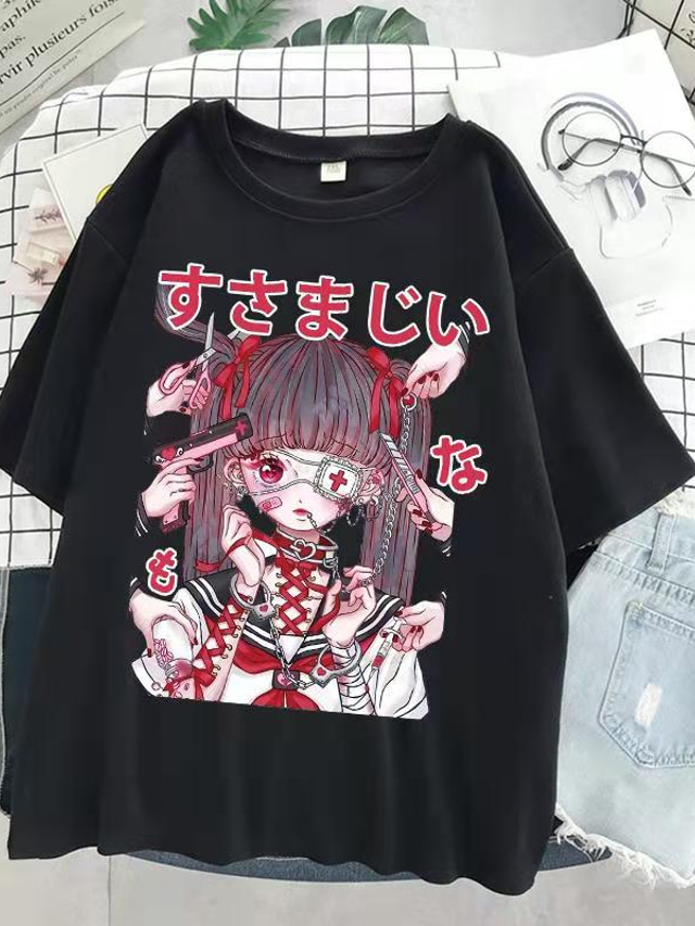  Inspirado por Grunge Fantasias Traje Cosplay Japonesa/Curta 100% Poliéster Estampado Camiseta Para Mulheres / Homens