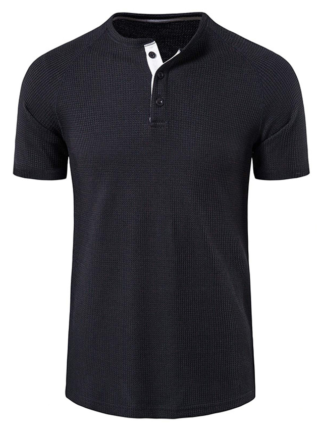  Herren T Shirt Sommer Kurzarm Volltonfarbe Henley Alltag Täglich Button-Down Kleidung Leicht 1950s Alltag Weiß Schwarz Grau