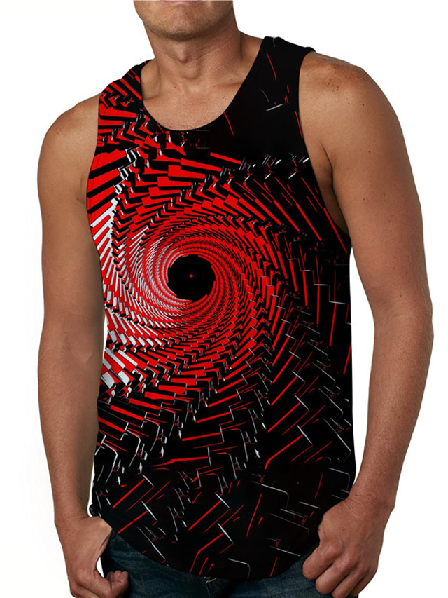  Men's Vest Top Tank Top Designer Casual Big and Tall Summer Sleeveless Red Graphic Spiral Stripe Print Round Neck Daily Holiday Print Clothing Clothes Designer Casual Big and Tall