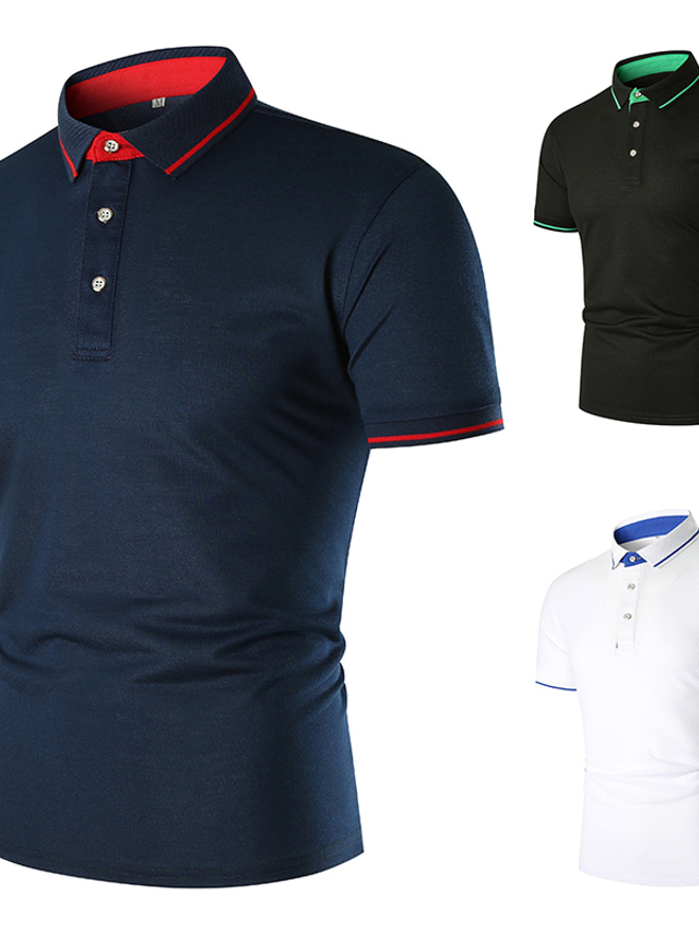  Voor heren POLO Shirt Golfshirt Tennisshirt niet-afdrukken Kleurenblok Kraag Strijkijzer Casual Dagelijks Lapwerk Korte mouw Tops Basic Wit Zwart Marineblauw / Zomer