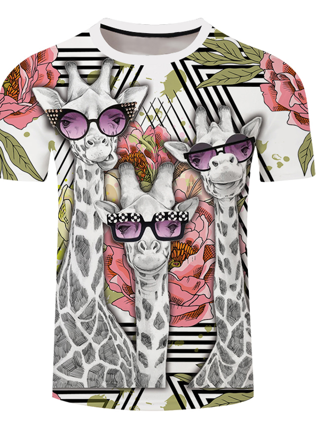  Voor heren T-shirts T-shirt Ontwerper Zomer Korte mouw Grafisch Giraffe Print Grote maten Strakke ronde hals Casual Dagelijks 3D-afdrukken Kleding Kleding Normale pasvorm Ontwerper Basic Casual Groen