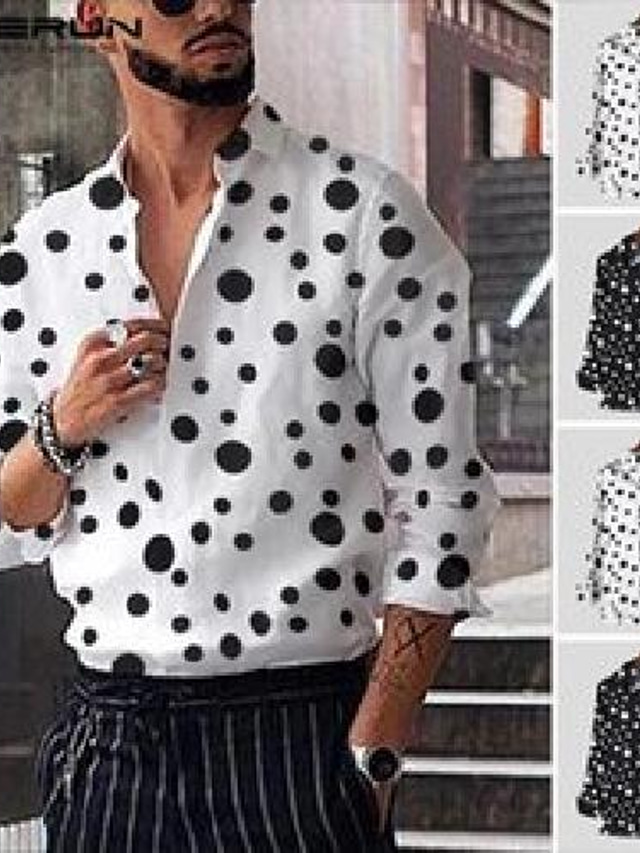  ανδρικό casual πουκάμισο μόδα ανδρικό πουκάμισο φόρεμα πουά κολάρο κολάρο ψηλό δρόμο μακρυμάνικο ποιότητα camisa mens brand incerun 2021