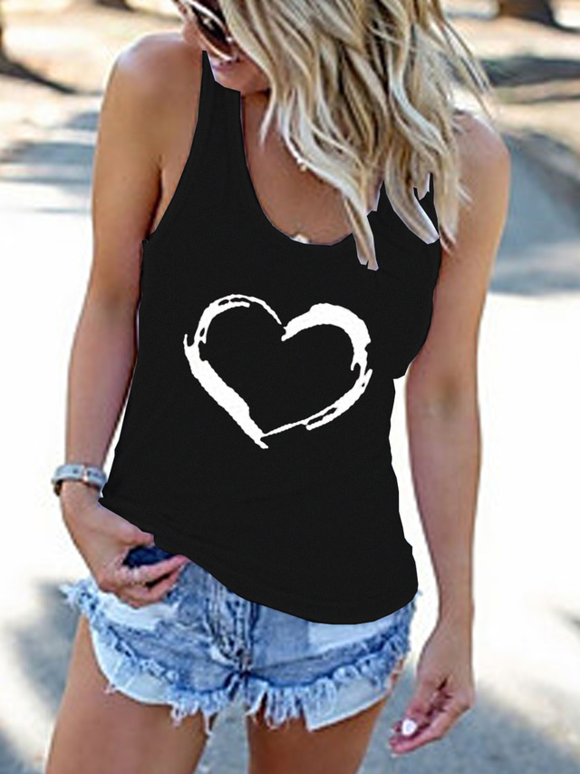  Women's Vest Top Tank Top Camis T shirt Tee Designer Summer Sleeveless Graphic Printing U Neck Daily Vacation Clothing Clothes Designer Basic Heart White Black Gray