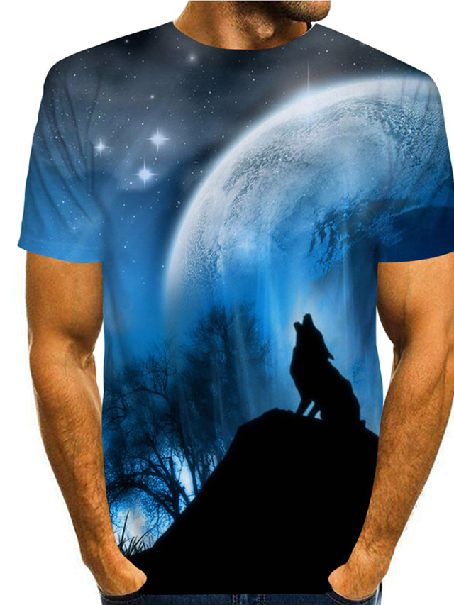  Men's T shirt Tee Tee Designer Casual Big and Tall Summer Short Sleeve Blue Graphic Wolf Print Round Neck Daily Holiday Print Clothing Clothes Designer Casual Big and Tall